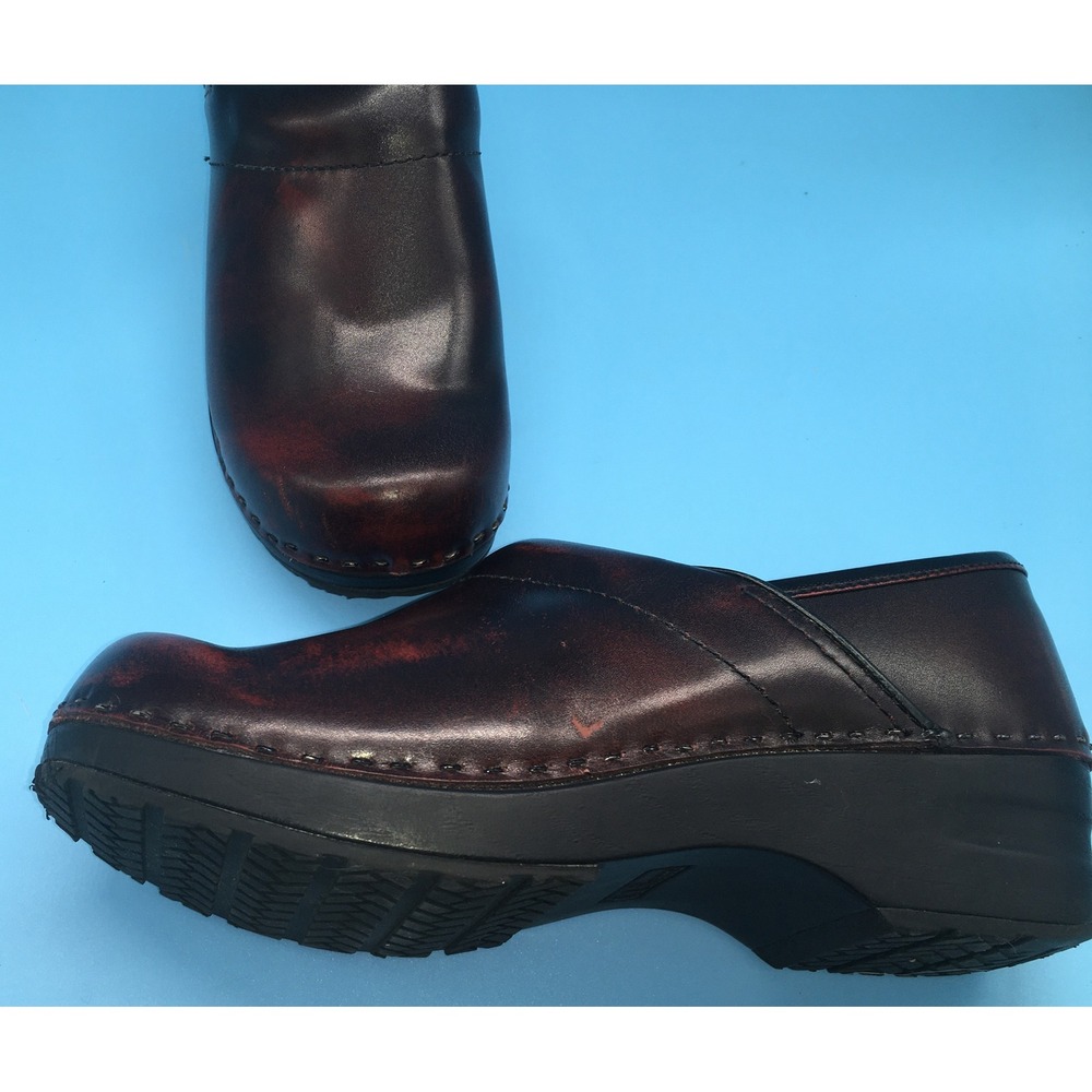 LL Bean Womens Slip On Clogs Maroon Marbleized Leather Shoes Size 7.5 - Picture 7 of 9